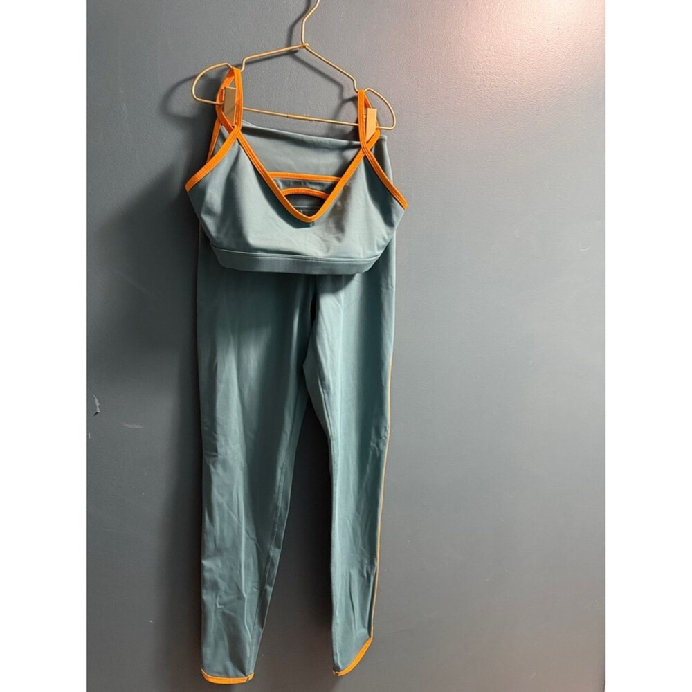 Spiritual Gangster Teal Leggings and Sports Bra Set with Orange Trim